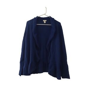 CHICO'S Navy Blue Cozy Open Cardigan Sweater Size 3 Long Sleeve Wool Blend Shirt